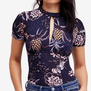 Free People Hear Me Roar Printed Keyhole Tee